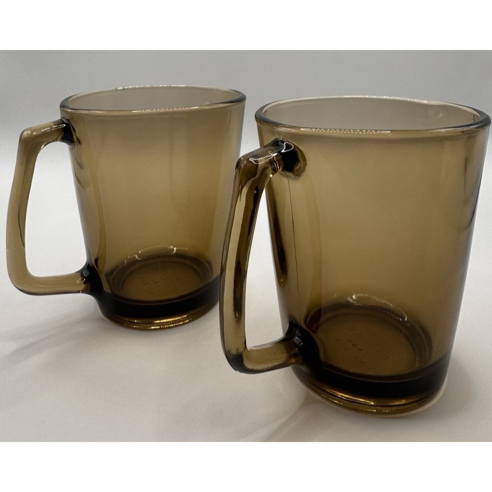 Vintage Pyrex Amber Glass Coffee Mugs‎ Set of 2 Corning 1400 USA Retro Cups